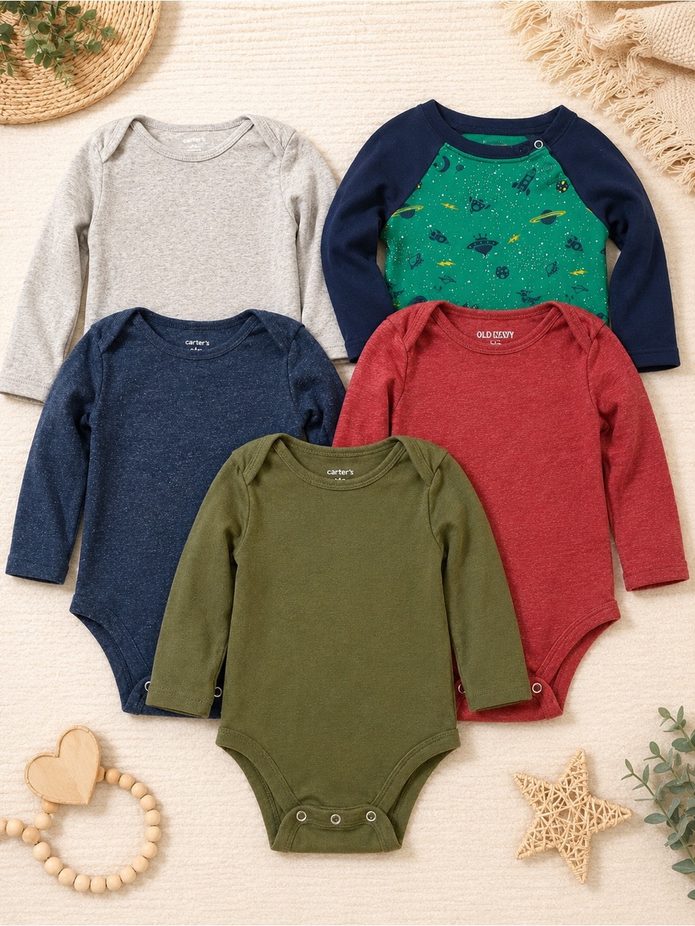 Carter's Long-Sleeve Baby Bodysuit Set - Olive, Navy, Red, Gray, Green